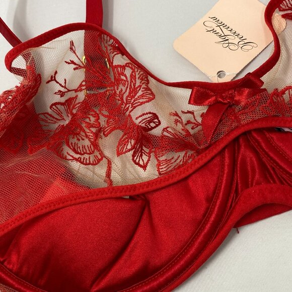 Agent Provocateur Gloria Red Tulle Bra 36DD NWT *DEFECT* - Picture 9 of 13